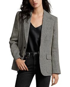 Elevate your wardrobe with the timeless sophistication of our Herringbone Blazer. Crafted with meticulous attention to detail, this blazer features notch lapels, a two-button front closure, and long sleeves with four-button cuffs for a classic, polished look. The distinct herringbone pattern adds a touch of modern flair, while the suede collar facing and shoulder pads provide a luxurious and structured feel. With flap hip pockets and a vent at the center back hem, this blazer seamlessly combines Luxury Tweed Blazer For Business Casual, Tweed Blazer With Welt Pockets For Work, Tailored Tweed Blazer For Work, Office Tweed Blazer With Notch Lapel, Luxury Single Button Tweed Jacket For Fall, Luxury Single-button Tweed Jacket For Fall, Timeless Tailored Tweed Blazer, Tailored Timeless Tweed Blazer, Tweed Blazer With Hidden Button Closure And Notch Lapel