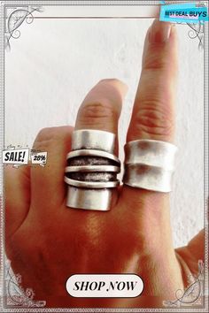 Vintage Silver Distressed Line Pattern Ring Ethnic Jewelry Bohemian Metal Rings For Festivals, Bohemian Metal Rings For Summer, Summer Bohemian Metal Rings, Bohemian Metal Ring With Oxidized Finish, Bohemian Ring With Oxidized Metal Finish, Bohemian Metal Rings With Unique Design, Handmade Bohemian Metal Rings, Vintage Handmade Rings For Summer, Bohemian Wide Band Silver Ring