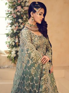 Magnificence | Pakistani Designer Outfit | Sarosh Salman Designer Outfit, Applique Work, Indian Bridal Hairstyles, Bridal Hairstyles, Pakistani Designers, Self Design, Hair Ornaments, Silk Thread, Cut Work