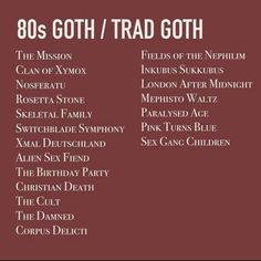 the poster for 80's goth / trad goth shows various names and dates