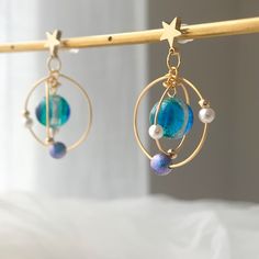 Gold Space-themed Earrings Gift, Space-themed Gold Earrings Gift, Space-themed Dangle Jewelry Gift, Space-themed Drop Earrings As Gift, Handmade Space-themed Dangle Jewelry, Handmade Space-themed Earrings For Gift, Handmade Space-themed Earrings As Gift, Space Core, Planet Earrings