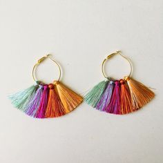 Tassel Hoop Earrings Rainbow Fringe Earrings Multi Colored | Etsy Cheap Multicolor Beaded Earrings With Tassels, Bohemian Rainbow Dangle Hoop Earrings, Bohemian Rainbow Tassel Earrings, Rainbow Dangle Tassel Earrings, Rainbow Tassel Dangle Earrings, Colorful Tassel Earrings For Summer, Colorful Summer Jewelry With Tassels, Colorful Tassel Jewelry For Summer, Rainbow Dangle Tassel Jewelry