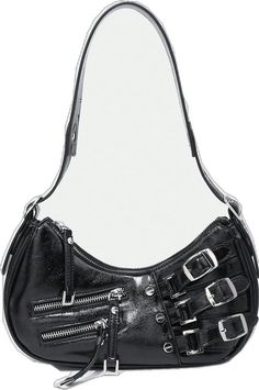 Y2k Style Black Party Bag, Trendy Black Shoulder Bag With Buckle Closure, Alternative Style Shoulder Bag With Zipper, Alternative Style Shoulder Bag With Zipper Closure, Y2k Leather Bag With Zipper Closure, Y2k Style Leather Shoulder Bag, Trendy Zipper Closure Shoulder Bag For Concerts, Trendy Shoulder Bag With Zipper Closure For Concert, Trendy Shoulder Bag For Concerts