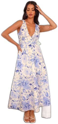 Dress Cream, Print Placement, Maxi Dress Blue, Cream Dress, Blue Pattern, Dress Blue, Elastic Waist, In Love, Online Store