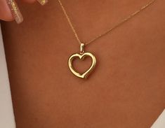 14K Solid Gold Heart Necklace, 14K Real Gold Love Necklace, 14K Gold Friendship Necklace,Solid  Gold Hearts Necklace, Gift For Girlfriend Features  * Necklace Length: 14" to 24" (inches)  * Pendant Width: 0,80 inch  * Pendant Height: 0,80 inch  * Chain Style: Cable  * Closure: Spring Ring  * Production Techniques: Completely Handmade  * Material: High Quality 14 K Solid Gold  * Color Options: Silver, Gold Plated, Rose Gold Plated  * Package: Jewelry Box  ❤️ Please contact us about any questions Yellow Gold Heart Cut Jewelry For Valentine's Day, Heart Cut Yellow Gold Jewelry For Valentine's Day, 14k Gold Diamond Cut Heart Necklace For Valentine's Day, 14k Yellow Gold Heart Cut Heart Necklace, Yellow Gold Heart Cut Necklace Stamped 14k, 14k Gold Heart Necklace With Polished Finish For Anniversary, Yellow Gold Heart Necklace For Anniversary, 14k Gold Open Heart Jewelry For Anniversary, 14k Stamped Heart Pendant Necklace