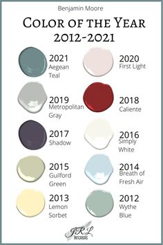 color chart for the year 2012 - 2021