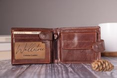 Dark Brown genuine leather wallet which can be personalized engraved outside & inside, Presented in a luxury gift box, this wallet would make the perfect gift for him, anniversary gift, Fathers Day Gift,  Birthday gift, Best man, thank you gift and many more special occasions. Fine Details *Bifold Leather Wallet *10 Card Sections *2 Compartments for Bank Notes *Coin Pocket with Tab Closure *2 Multi-Purpose Pockets (can hold 3 - 4 cards on each side) *3 Transparent ID Window Sections *Centre Zip Gift For Boyfriend Anniversary, Boyfriend Anniversary, Boyfriend Personalized Gifts, Bifold Wallet Men, Mens Anniversary Gifts, Personalized Wallet, Clip Wallet, Genuine Leather Wallets, Gift For Boyfriend