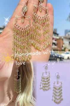 This is a long drop earring made of Peridot , the hook we made with S925,the other wire is non-Tarnish copper wire , So the total cost it not so much high.you can afford it #longdropearring#wirewrap#wirejewelry#handmadejewelry#DIYearring#bohoearring#Beachstyle#Peridotjewelry#wire work Bohemian Jade Earrings, Bohemian Hand-wrapped Dangle Earrings, Bohemian Hand Wrapped Dangle Earrings, Green Bohemian Beaded Dangle Earrings, Bohemian Green Summer Jewelry, Wire Wrapped Round Beads Jewelry For Summer, Adjustable Green Bohemian Wrap Earrings, Bohemian Jade Wire Wrapped Earrings, Handmade Lime Green Dangle Earrings