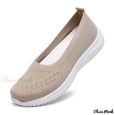 Olivia Mark - Breathable Mesh Slip-On Shoes with Flyknit Design & Non-Slip Sole Beige Non-slip Slip-ons, Beige Comfortable Slip-on Sneakers With Round Toe, Comfortable Beige Slip-on Sneakers With Rubber Sole, Comfortable Beige Slip-on Walking Shoes, Comfortable Non-slip Slip-ons With Round Toe, Beige Comfortable Slip-on Sneakers With Flat Heel, Comfortable Beige Slip-on Sneakers With Flat Heel, Beige Slip-on Sneakers With Flat Heel, Beige Comfortable Slip-ons With Flat Bottom