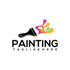 the logo for painting tagline here is an image of a hand holding a paintbrush