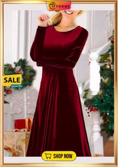 Party Velvet Long Sleeve Plain Dress Red Dress Christmas Party, Womens Velvet Dresses, Cheap Party Dresses, Christmas Dresses, Valentine Dress, Red Wedding Dresses, Red Cocktail Dress, Plain Dress, Christmas Party Dress