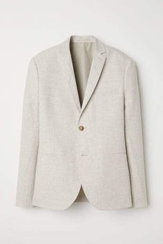 H&M Slim Fit Linen Blazer - White Boys Blazer, Sport Blazer, Casual Blazer Women, Single Button Blazer, Slim Fit Blazers, Blazer And Shorts, Sports Blazer, Decorative Buttons, Single Breasted Jacket