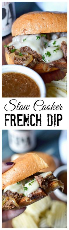 this slow cooker french dip sandwich is the perfect way to use up leftover meat