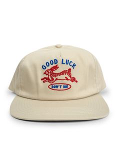 Everyone needs some good luck in their life! Our Good Luck Hat may be new but it is a vintage classic. With its neutral base and colored embroidery, it will elevate any everyday look. THE SPECS + DETAILS 100% Cotton Twill Leather Adjustable Snapback Direct embroidery Imported Hat Design Ideas, Aesthetic Hats, Flat Brim Hats, Snap Back Hats, Hats Embroidery, Iron And Resin, Rabbit Hat, Wu Wear, Vintage Trucker Hat