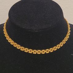 Wide Mesh Link Necklace In 18k Gold Plated Bronz Gold Choker For Evening, Gold Evening Choker Jewelry, Gold Necklace 16 Inch For Party, Elegant Gold Chain Choker For Formal Events, Elegant Gold Chain Choker For Formal Occasions, Gold Bridal Necklace For Party, Adjustable Gold Jewelry For Evening, Gold Adjustable Jewelry For Evening, Adjustable Gold Metal Bridal Necklace