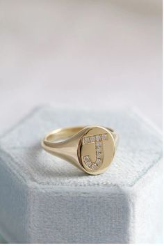 Personalized Initial Ring, Status Symbol, Signet Rings, Gold Signet Ring, Initial Ring, Personalized Initials, Diamond Set, Perfect Ring, Diamond Stone