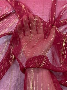 Please note: The actual remaining yardage is approximately 3/4 of a yard. If you would like to purchase the remaining piece, please place one yard in your shopping cart, and we will adjust for the partial yardage when we process your order. This vertical lurex pinstripe crinkled silk chiffon designer fashion fabric in burgundy and gold has a classically rich and luxurious feel. Content: Silk / Lurex Color: Burgundy / Gold Width: 43 inches Silk Linen Fabric, Silk Material Fabrics, Textures Fabric, Burgundy Aesthetic, Onam Outfits, Lurex Fabric, Burgundy Fabric, Silk Art, Rich Fabric