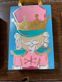 a painting of a man with a crown on it's head and wearing a pink outfit