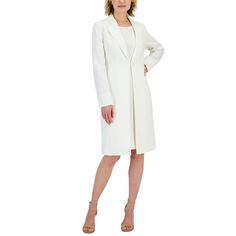 in stock Classic Tailored Jacket Dress For Spring, Elegant Spring Career Outerwear, Classic Knee-length Workwear Outerwear, Classic Knee-length Spring Outerwear, Classic Knee-length Outerwear For Work, Fitted Knee-length Outerwear For Daywear, Elegant Tailored Knee-length Blazer, Classic Tailored Knee-length Outerwear, Elegant Knee-length Office Outerwear