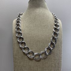 A steel Napier curb chain necklace. Has a hinged clasp closure. Double link design. In good used condition.  Size  7/8 by 30 inches See my shop for more vintage and handmade items. Cheap Curb Chain Necklace For Gifts, Cheap Silver Necklace With Curb Chain, Affordable Silver Curb Chain Necklace, Chunky Metal Chain Necklace With Oval Links, Chunky Oval Link Metal Chain Necklace, Round Metal Curb Chain Necklace, Vintage Silver Link Chain Necklace, Vintage Silver Chain Necklace, Vintage Round Chunky Chain Necklace