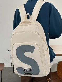 BirdinBag - Classic Graphic Letter Backpack Casual Portable Bag For Students, Casual Bags For Students, Casual School Tote Backpack, Large Capacity Student Backpack, Casual Rectangular Backpack With Letter Print, Casual Travel Bags With Letter Print, White Backpack With Large Capacity, Student Tote Backpack With Large Capacity, White Large Capacity Tote Backpack