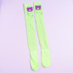 Look absolutely cute while keeping your feet and legs warm by wearing these neon green long socks! These are decorated with Gurumi patches and safety pins. The unique bear character from Gloomy Bear is created by the well-known Japanese artist, Mori Chack. Made from soft polyester material Length: 75 cm One size fits most (women’s ): 22-24 cm / US 5-8 / EU 35-38.5 Acdc Rag, Loose Socks, Silly Clothes, Gloomy Bear, Kawaii Backpack, Bear Character, Besties Forever, Safety Pins, Long Socks