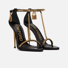 Bnib Bought In Neiman Marcus Luxury Calf Leather Heels, Tom Ford Boots, Black And Gold Heels, Tom Ford Heels, Tom Ford Shoes, Shoes Aesthetic, T Strap Heels, Luxury Lifestyle Dreams, Heels Boots