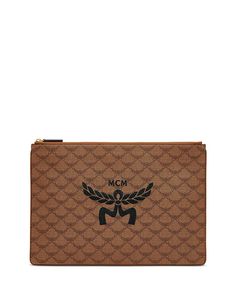 MCM - Himmel Lauretos Extra Large Flat Pouch Formal Rectangular Monogram Canvas Clutch, Designer Brown Pouch With Dust Bag Included, Designer Brown Pouch With Dust Bag, Formal Brown Bag With Zipper Pouch, Luxury Brown Bag With Zipper Pouch, Luxury Clutch With Removable Pouch In Monogram Canvas, Luxury Monogram Canvas Clutch With Removable Pouch, Luxury Brown Clutch With Zipper Pouch, Formal Monogram Canvas Pouch