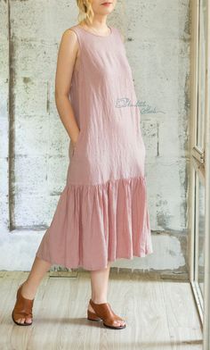 Linen Midi Dress With Ruffle Hem, Ruffled Linen Midi Dress, Summer Linen Maxi Dress With Ruffle Hem, Midi Linen Dress With Ruffles, Linen Midi Maxi Dress With Ruffles, Sleeveless Linen Maxi Dress With Ruffles, Linen Dresses With Ruffle Hem, Pink Linen Ruffled Dress, Casual Linen Maxi Dress With Ruffles