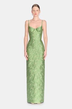 Women's Bamboo Sheath Sleeveless Polyester Floor Length Dress XS/S/M/L/XL Green/Beige Brocade MEAN BLVD Light Green Bridesmaid Dress, Carpet Dress, Brocade Dress, Bamboo Dress, Mean Blvd, Maid Of Honour Dresses, Green Gown, Spring Clothes, Brocade Dresses