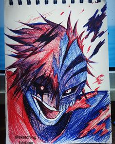 a drawing of an anime character with red, white and blue colors on his face