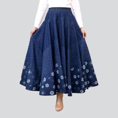 Introducing the 2023 Spring-Summer Collection's gypsy-chic long denim skirt – the epitome of relaxed elegance!Why It's Your Perfect ChoiceFeaturing a high waist and a rubber closure, this skirt gives you a snug fit type that feels comfortable yet designs stylish. Embroidery along the hemline offers a unique twist, while the everlasting denim texture keeps it conventional. Hence, it's the perfect garment for a chic, effortless look!Key Highlights: Boho Vibes: The skirt is inspired by the loose-sp Long Jeans Skirt, Fitted Denim Skirt, Denim Skirts Online, Relaxed Elegance, Denim Texture, Long Denim Skirt, Free Spirit Style, Denim Chic, Effortless Look