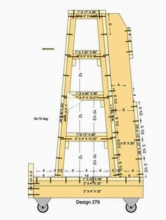 a drawing of a wooden ladder with measurements on the bottom and sides, along with numbers for each step