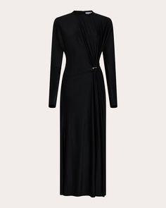 Rabanne Ruched Drape Maxi Dress | OLIVELA Envy Clothing, Signature Aesthetic, Drape Maxi Dress, Black Attire, Casual Evening, Metal Ring, Long Sleeve Maxi Dress, Black Maxi Dress, Fall Dresses