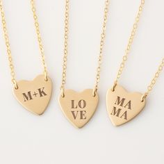 "Personalize this beautiful heart with initials, dates or word of your choice. Offered in quality 14k gold fill or sterling silver, a beautiful piece your wife, mom, grandma, best friend, any special woman in your life will enjoy and wear close to their heart. HOW - TO - ORDER 1. Select your options from the drop down menu see photo for font styles and symbol options 2. Chain length options are 16\", 18\", 20\" & 22\". For additional chain lengths a ½\", 1\", 2\" or 3\" extender chain can be pur Custom Name Heart Pendant Charm Necklace For Anniversary, Name Charm Necklaces With Heart Pendant For Anniversary Gift, Customizable Heart Pendant Charm Necklace For Anniversary, Anniversary Name Charm Necklace With Heart Pendant, Personalized Heart Necklace For Anniversary, Anniversary Heart Necklace With Initial Pendant, Heart Charm Name Necklace For Anniversary, Customizable Heart Charm Necklaces For Anniversary, Anniversary Gift Name Charm Necklace With Heart Pendant