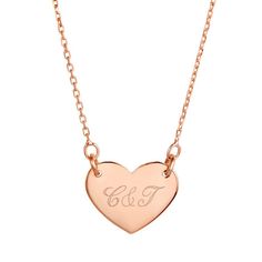 Keep your loved one close with this beautiful engraved heart necklace. Rose gold and custom initials make this a sweet necklace gift for your girlfriend. Heart Pendant Initials Necklace For Wedding, Heart Pendant Necklaces With Initials For Wedding, Personalized Rose Gold Name Necklace For Anniversary, Elegant Rose Gold Name Necklace For Anniversary, Heart Pendant Necklace With Initials For Wedding, Rose Gold Sterling Silver Name Necklace For Anniversary, Elegant Heart Shape Necklace With Heart Charm, Elegant Necklace With Engraving Option For Anniversary, Initials Heart Pendant Necklace For Wedding