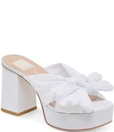 Dolce Vita Blare Pleated Fabric Bow Platform Block Heel Dress Sandals | Dillard's Chic White Sandals With Bow, Summer White Heels With Satin Bow, White High Heel Sandals With Satin Bow, White Evening Sandals With Bow, Chic White Heels With Bow, White Bow Sandals For Spring, White Fabric Open Toe Heels, Elegant Fabric Sandals For Spring, White Fabric Heels For Party