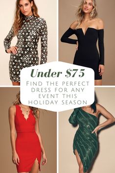 Find the perfect dress for any event this Holiday season! Shop Lulu's with over 500 styles to choose from that are $75 and under!!! You will wow the crowd with these gorgeous styles!   contains affiliate link Affordable Red Holiday Dress, Cheap Fitted Holiday Dress For Festive Occasion, Cheap Holiday Mini Dress For Date Night, Cheap Mini Dress For Date Night In Winter, Cheap Mini Dress For Holiday Party, Cheap Sequin Dress For Date Night During Party Season, Cheap Sequined Mini Dress For Holidays, Cheap Mini Dress For Date Night Holiday, Holiday Party Dresses Lulus