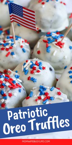 patriotic oreo truffles with red, white and blue sprinkles