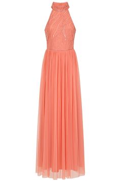 Caroline Coral Embellished Halter Neck Maxi Dress Embellished Bridesmaid Dress, Cape Dresses, Beaded Bridesmaid Dress, Coral Bridesmaid Dresses, Frock And Frill, Dresses Date Night, Halter Neck Maxi Dress, Embellished Maxi Dress, White Long Sleeve Dress