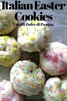 italian easter cookies with white frosting and sprinkles