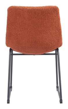 an orange chair with black legs on a white background, the seat is upholstered