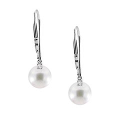 Mikimoto Akoya Pearl 18kt White Gold and Diamond Drop Earrings - Mikimoto - Designer Classic White Drop Earrings, Diamond White Pearl Drop Earrings For Formal Events, White Gold Dangle Pearl Earrings, White Gold Drop Pearl Earrings, White Gold Diamond Earrings With Pearl Drop, Elegant White Gold Drop Pearl Earrings, Elegant White Drop Pearl Earrings, White Gold Drop Pearl Earrings For Formal Occasions, Classic Teardrop Pearl Earrings In White Gold