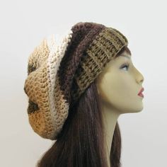 This is made to order I crocheted this with a soft acrylic yarn in shades of brown and beige. It has a nice large slouch and should fit most women, men and teens. Hand wash is recommended. Beige Acrylic Beanie Hat, Beige Acrylic Hat, One Size Fits Most, Beige Acrylic Hat, One Size, Beige Acrylic Hat One Size, Warm Beige Acrylic Hats, Beige Crochet Hat For Fall, One Size Fits Most, Fall Beige Crochet Hat, Beige Knitted Crochet Beanie Hat, Warm Beige Crochet Hat For Fall