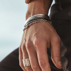 Cuffs Men Fashion Photoshoot, Hammered Cuff Bracelet, Edgy Jewelry, Classy Outfits Men, Mens Bracelet Silver, Mens Accessories Jewelry, Mens Accessories Fashion, Cuff Bangles, Silver Cuff