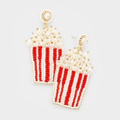 Popcorn Seed Bead Felt Back Earrings Popcorn Seeds, Beaded Chandelier Earrings, Treasure Jewelry, Nickel Free Earrings, Red Gift, Party Earrings, Beaded Dangle Earrings, Seed Bead Earrings, Etsy Earrings Dangle