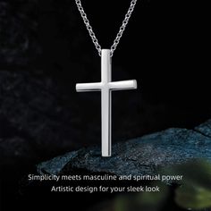 This sleek cross pendant adds protection and a unique look to your wardrobe. This elegant cross is a meaningful look you will appreciate.Materials: Made with whitegold plated 925 sterling silver with sterling silver rolo chain.Necklace Chain: 20 inches (50.8cm) long.Pendant Size: 45 x 25 mm.Chain Type：RoloClasp Type: Lobster Claw Minimalist White Gold Cross Necklace, Silver Mens Necklace, Sterling Silver Cross Necklace, Gold Diamond Studs, Mens Necklace, Mens Silver Necklace, Sterling Silver Mens, Necklace Online, Cross Jewelry