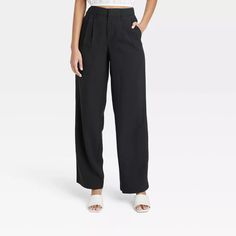 Women's High-rise Straight Trousers - A New Day™ : Target Relaxed Fit High-waisted Dress Pants With Elastic Waistband, High-waisted Relaxed Fit Dress Pants With Elastic Waistband, High Waist Belted Wide Leg Work Pants, Modern Bottoms With Pockets For Daywear, Modern Daywear Bottoms With Pockets, Versatile Bottoms With Elastic Waistband For Work, Versatile Dress Pants With Elastic Waistband, Versatile Business Casual Dress Pants With Elastic Waistband, Versatile Dress Pants With Elastic Waistband For Business Casual