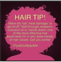 Try Coconut Oil For All Your Hair Problems Oil For Curly Hair, Haircare Tips, Coconut Oil Hair Mask, Natural Hair Regimen, Natural Hair Care Tips, Hair Regimen, Healthy Natural Hair, Healthy Hair Tips, Coconut Oil Hair