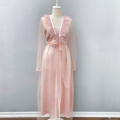 Bridal Tulle Robe Long Night Gown Sleep Dress Powder Pink - Etsy Pink Organza Gown For Spring, Pink Organza Spring Gown, Spring Pink Organza Gown, Elegant Pink Wrap Dress, Elegant Sheer Robe For Party, Pink Sheer Elegant Maxi Dress, Elegant Pink Sheer Gown, Elegant Evening Nightgown For Spring, Feminine Satin Nightgown For Party